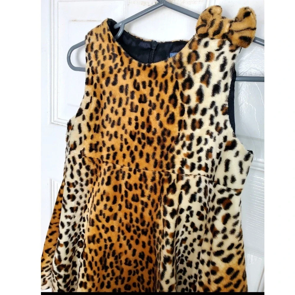 The Children's Place Dress Leopard Faux Fur Bow Sleeveless Party Holiday 24M